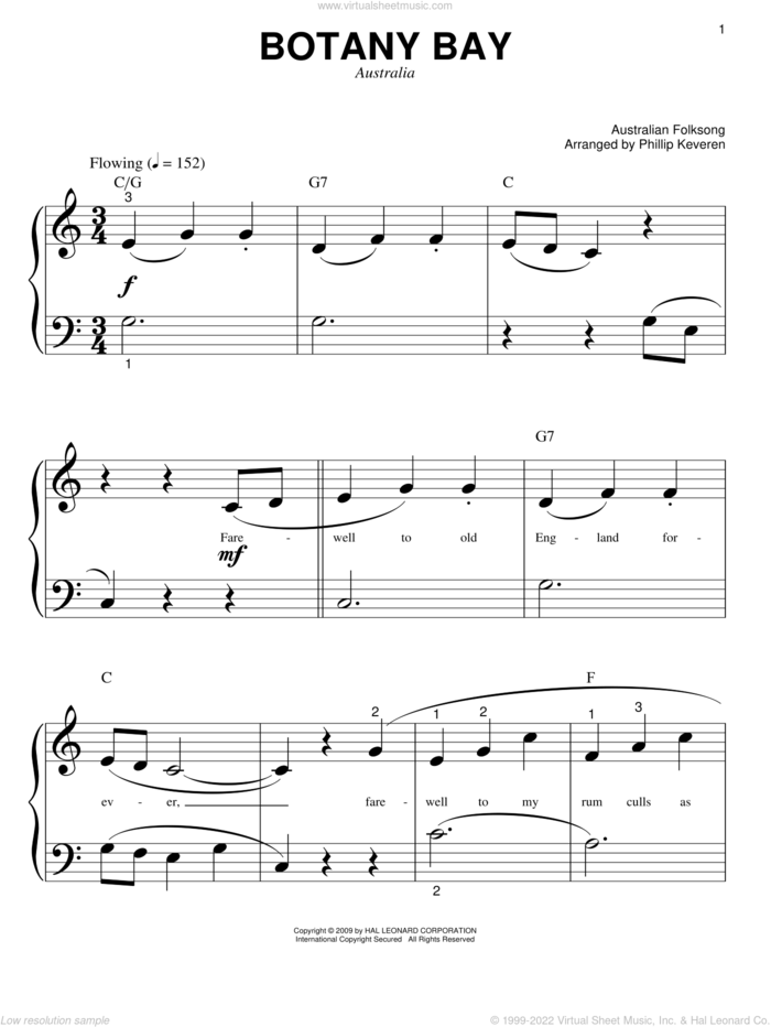 Botany Bay (arr. Phillip Keveren) sheet music for piano solo (big note book)  and Phillip Keveren, easy piano (big note book)