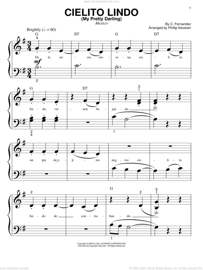 Cielito Lindo (My Pretty Darling) (arr. Phillip Keveren) sheet music for piano solo (big note book) by Cortez Fernandez and Phillip Keveren, easy piano (big note book)