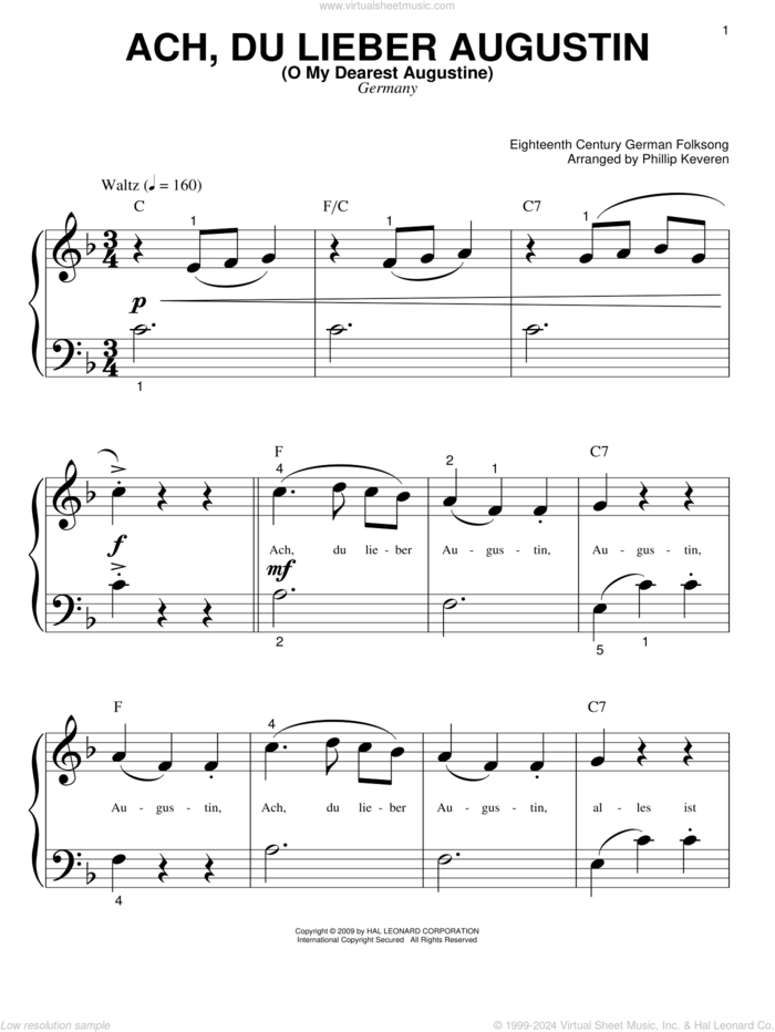 Ach Du Lieber Augustin (O My Dearest Augustine) (arr. Phillip Keveren) sheet music for piano solo (big note book)  and Phillip Keveren, easy piano (big note book)