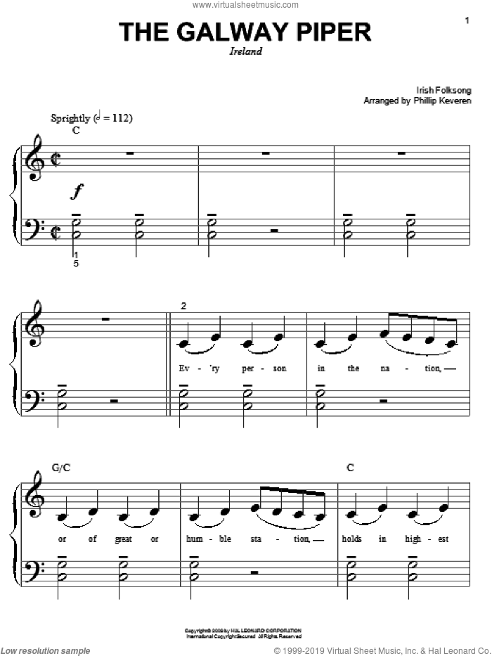 The Galway Piper (arr. Phillip Keveren) sheet music for piano solo (big note book)  and Phillip Keveren, easy piano (big note book)