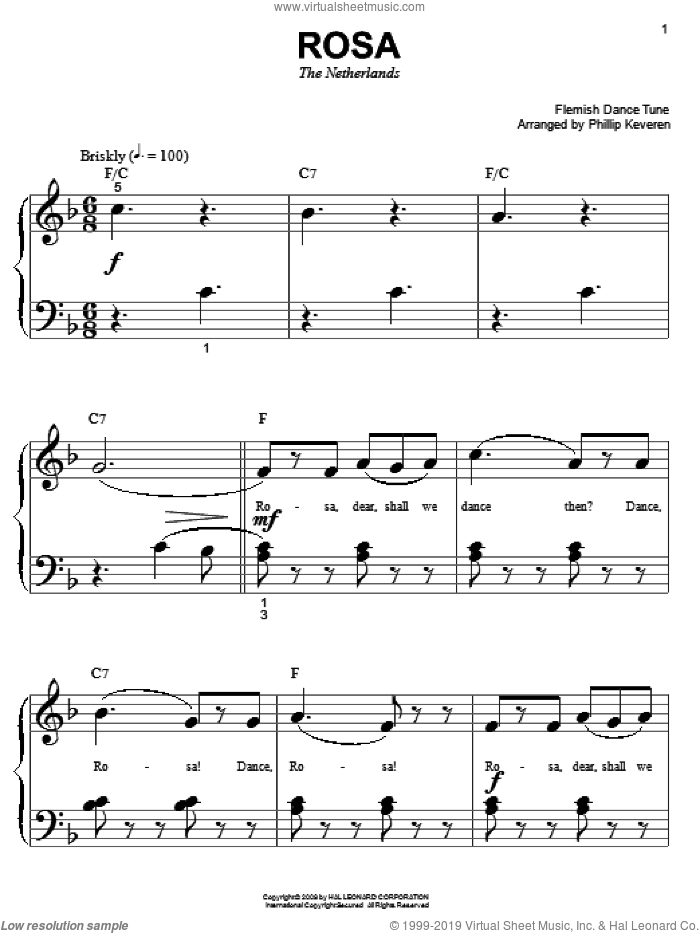 Rosa (arr. Phillip Keveren) sheet music for piano solo (big note book) by Flemish Dance Tune and Phillip Keveren, easy piano (big note book)