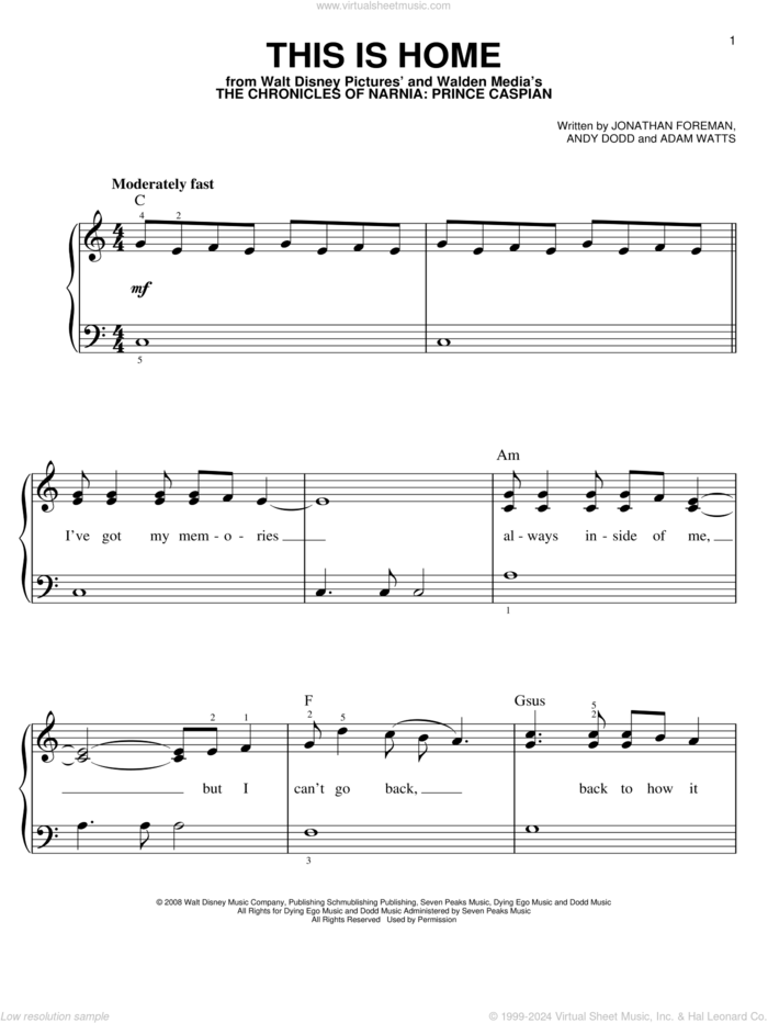 This Is Home sheet music for piano solo by Switchfoot, Adam Watts, Andy Dodd and Jonathan Foreman, easy skill level