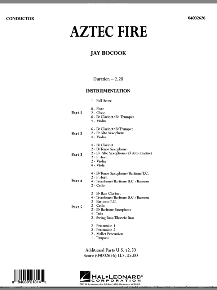 Aztec Fire (COMPLETE) sheet music for concert band by Jay Bocook, intermediate skill level