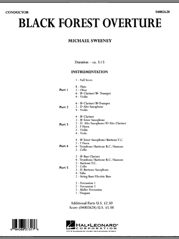 Black Forest Overture (COMPLETE) sheet music for concert band by Michael Sweeney, intermediate skill level