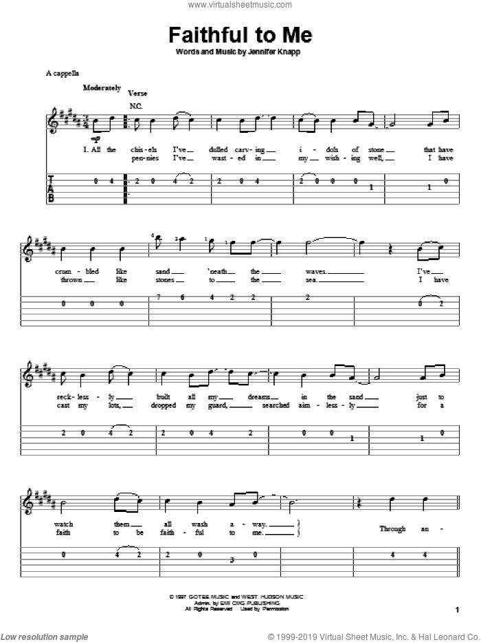 Faithful To Me sheet music for guitar solo (easy tablature) by Jennifer Knapp, easy guitar (easy tablature)