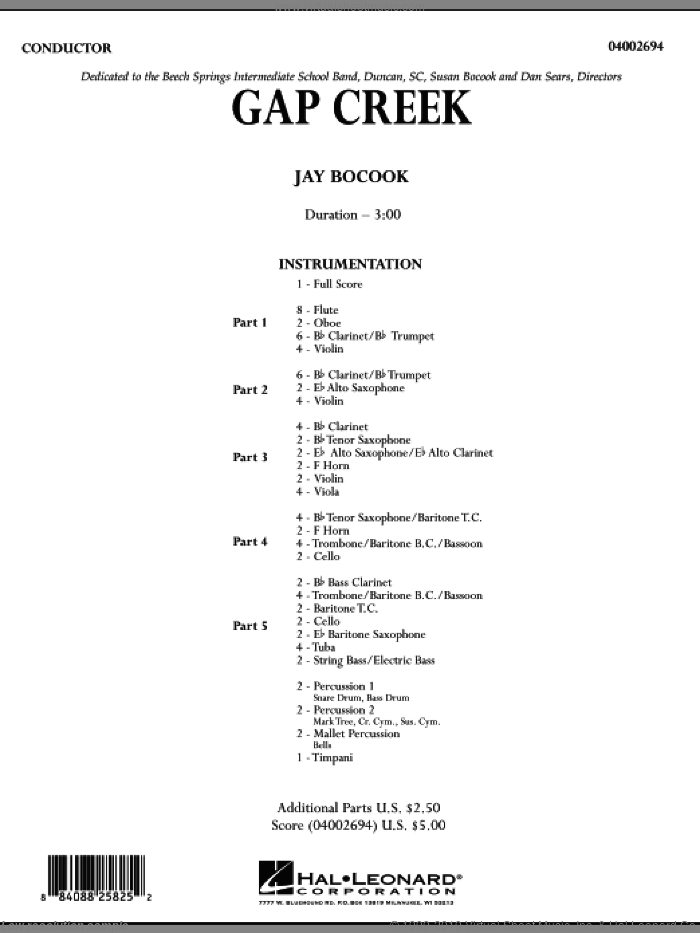 Gap Creek (COMPLETE) sheet music for concert band by Jay Bocook, intermediate skill level