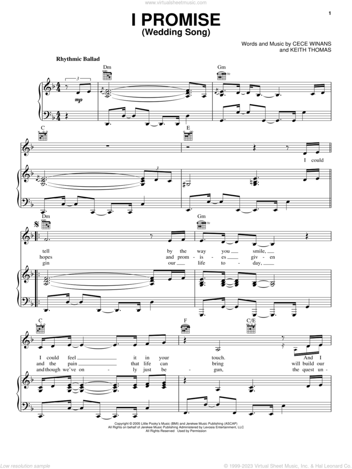 I Promise (Wedding Song) sheet music for voice, piano or guitar by CeCe Winans and Keith Thomas, wedding score, intermediate skill level