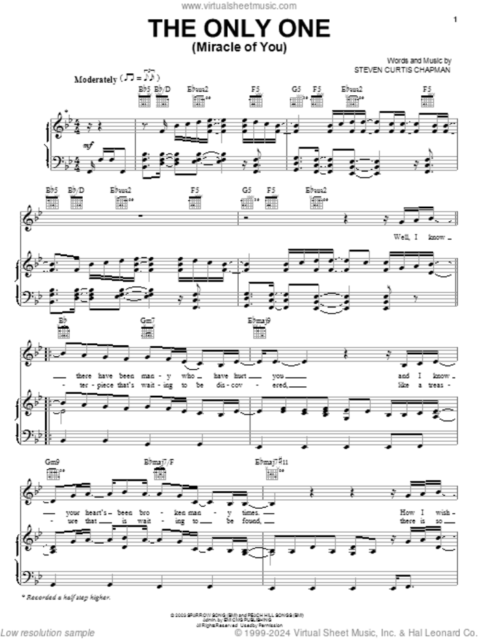 The Only One (Miracle Of You) sheet music for voice, piano or guitar by Steven Curtis Chapman, wedding score, intermediate skill level