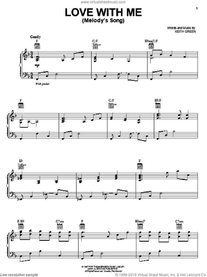 Love With Me (Melody's Song) sheet music for voice, piano or guitar by Keith Green, wedding score, intermediate skill level