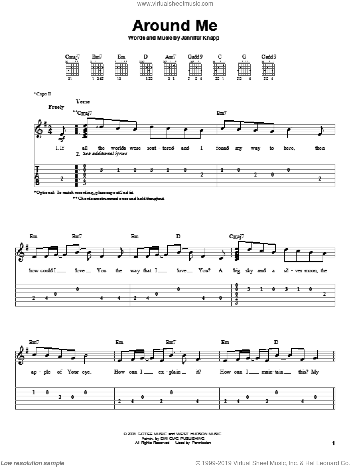 Around Me sheet music for guitar solo (easy tablature) by Jennifer Knapp, easy guitar (easy tablature)