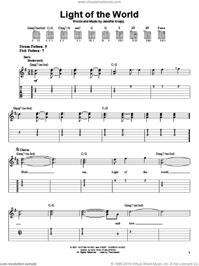 Light Of The World sheet music for guitar solo (easy tablature) by Jennifer Knapp, easy guitar (easy tablature)