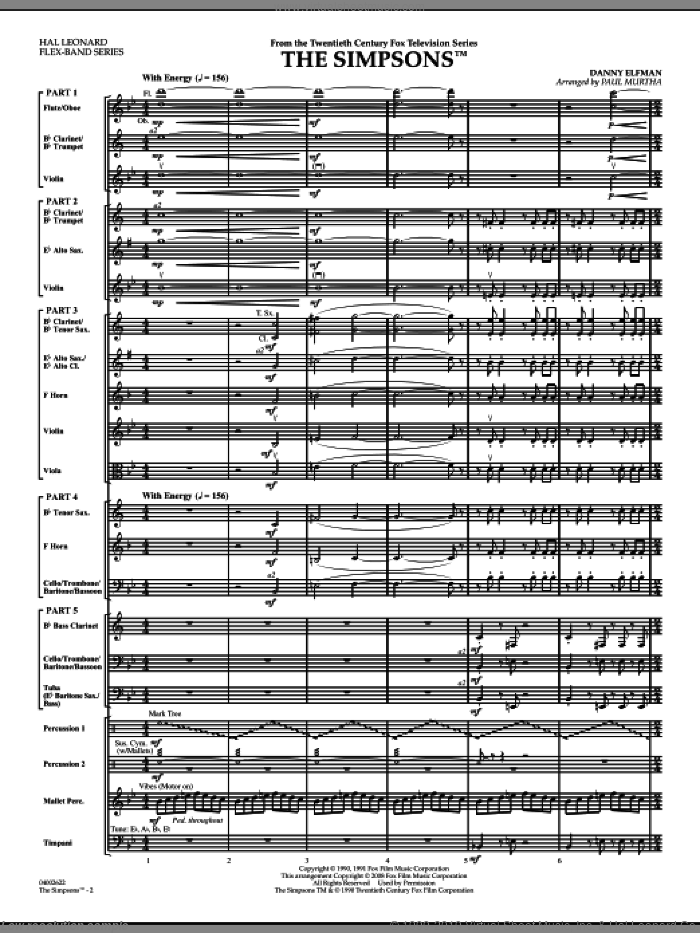 The Simpsons (COMPLETE) sheet music for concert band by Danny Elfman and Paul Murtha, intermediate skill level