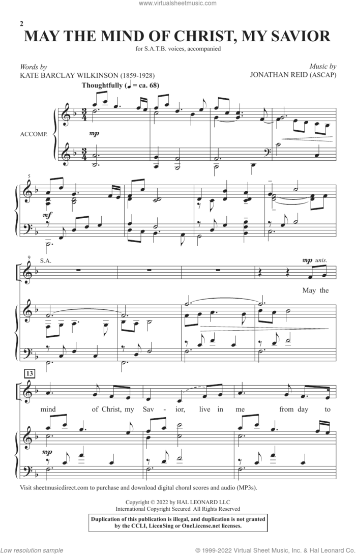 May The Mind Of Christ, My Savior sheet music for choir (SATB: soprano, alto, tenor, bass) by Jonathan Reid and Kate Barclay Wilkinson and Jonathan Reid and Kate Barclay Wilkinson, intermediate skill level