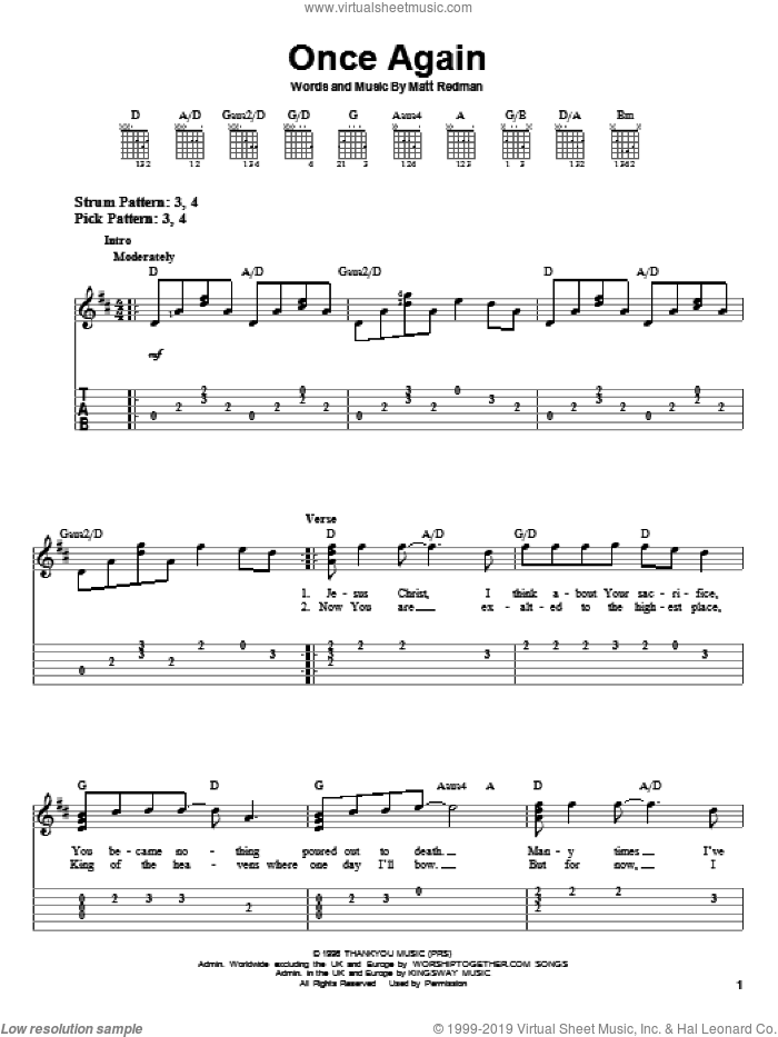 Once Again sheet music for guitar solo (easy tablature) by Matt Redman, easy guitar (easy tablature)
