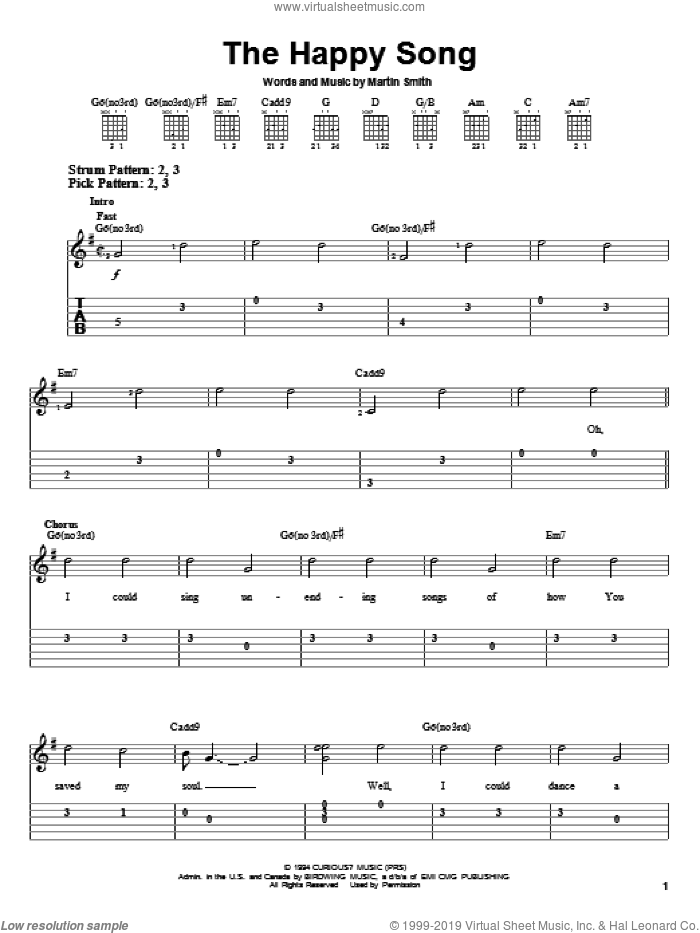 The Happy Song sheet music for guitar solo (easy tablature) by Delirious? and Martin Smith, easy guitar (easy tablature)