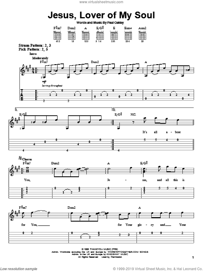 Jesus, Lover Of My Soul sheet music for guitar solo (easy tablature) by Passion Band and Paul Oakley, easy guitar (easy tablature)