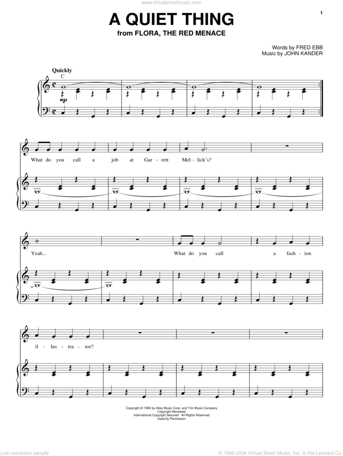 A Quiet Thing sheet music for voice and piano by Liza Minnelli, Kander & Ebb, Fred Ebb and John Kander, intermediate skill level