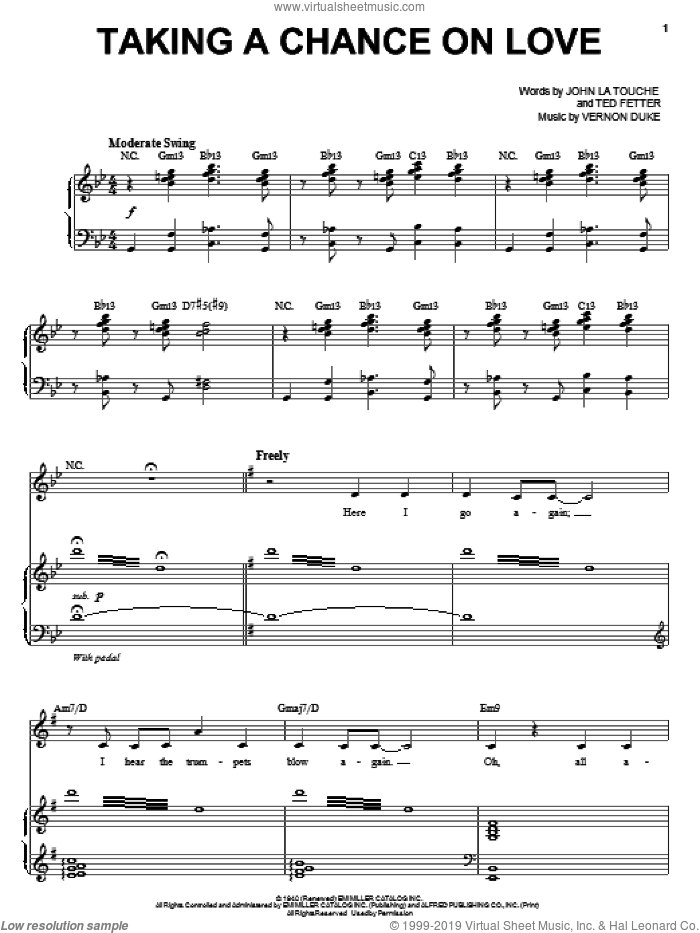 Taking A Chance On Love sheet music for voice and piano by Liza Minnelli, John Latouche, Ted Fetter and Vernon Duke, intermediate skill level