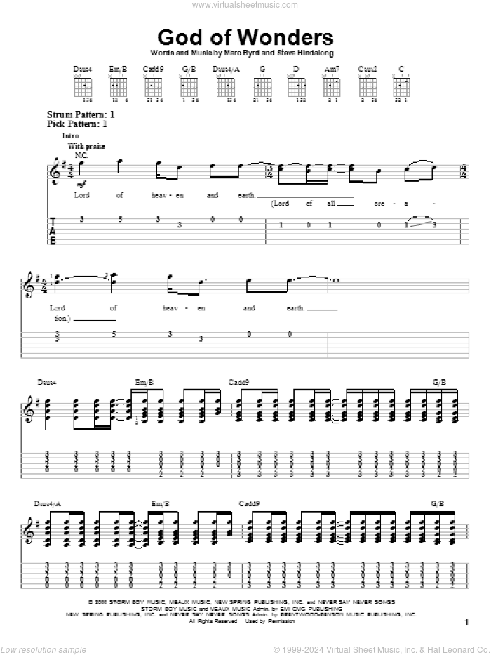 God Of Wonders sheet music for guitar solo (easy tablature) by Third Day, Marc Byrd and Steve Hindalong, easy guitar (easy tablature)