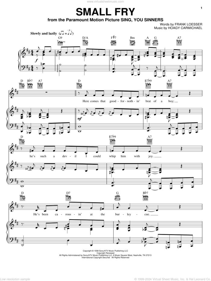 Small Fry sheet music for voice, piano or guitar by Hoagy Carmichael and Frank Loesser, intermediate skill level