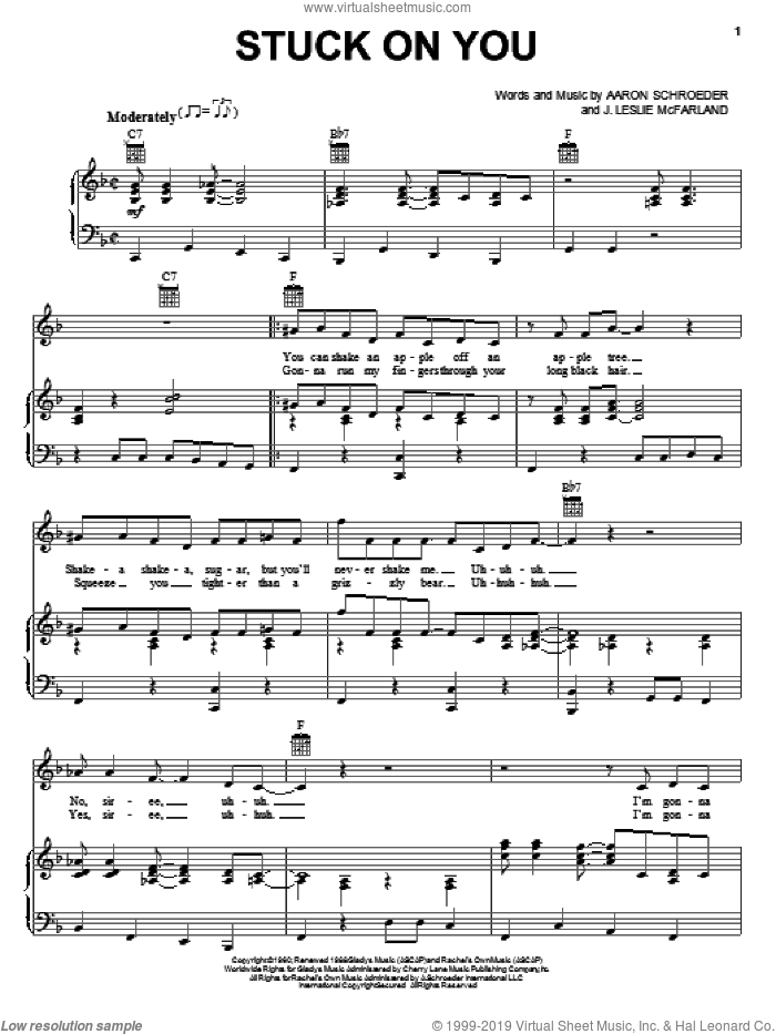Stuck On You sheet music for voice, piano or guitar by Elvis Presley, Aaron Schroeder and J. Leslie McFarland, intermediate skill level