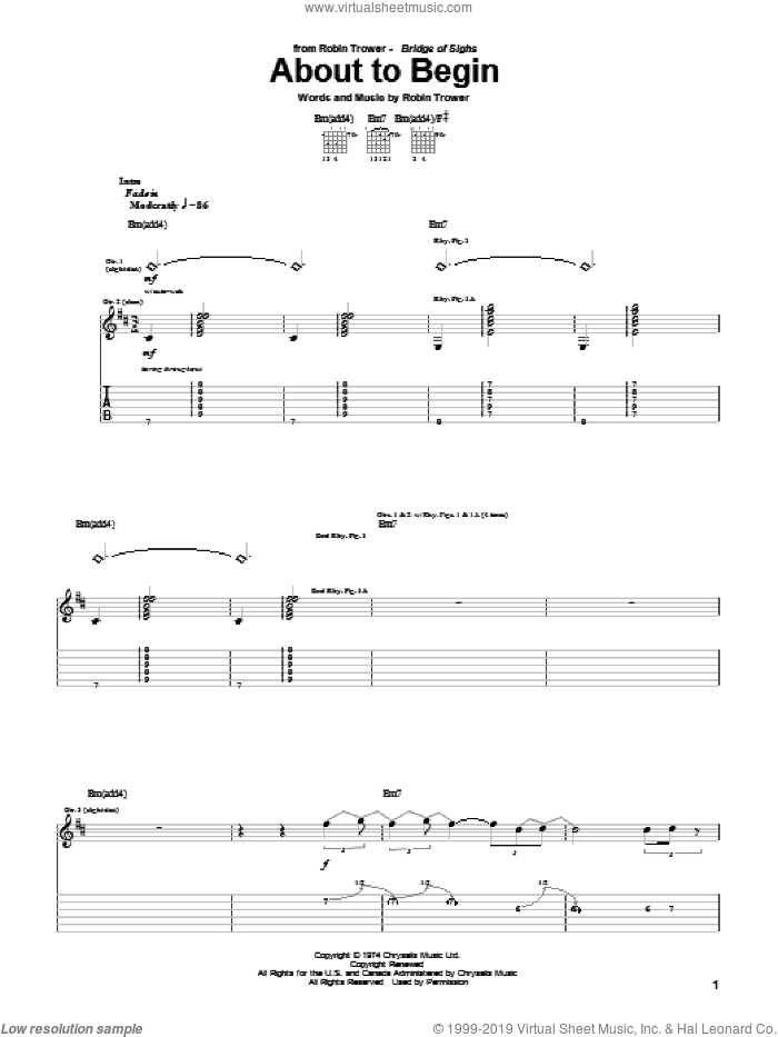 About To Begin sheet music for guitar (tablature) by Robin Trower, intermediate skill level