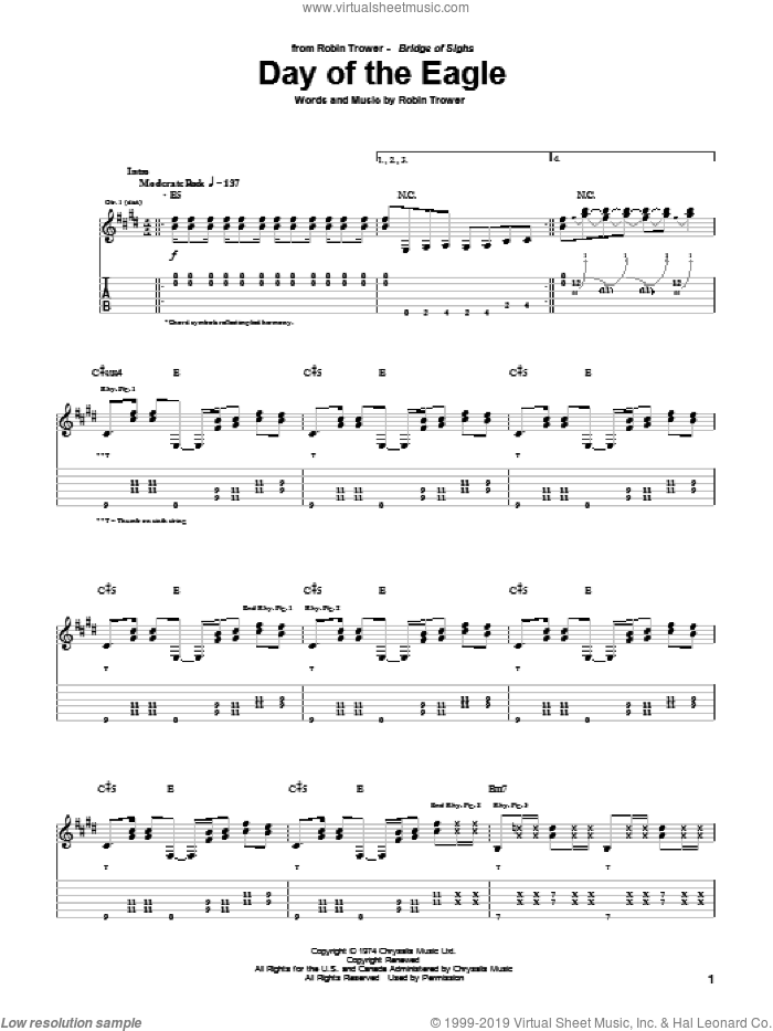 Day Of The Eagle sheet music for guitar (tablature) by Robin Trower, intermediate skill level