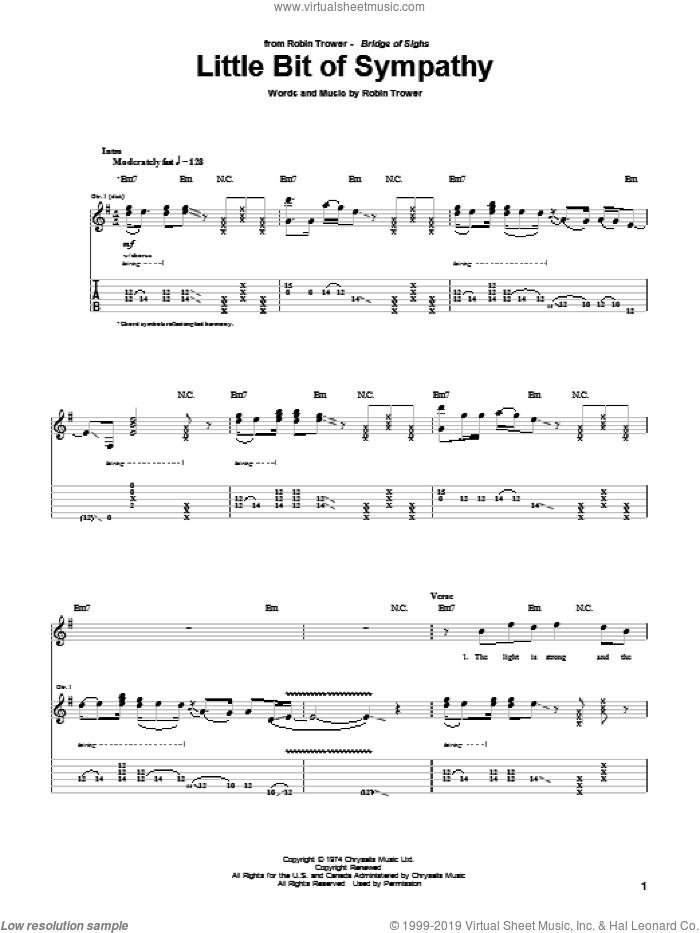 Little Bit Of Sympathy sheet music for guitar (tablature) by Robin Trower, intermediate skill level