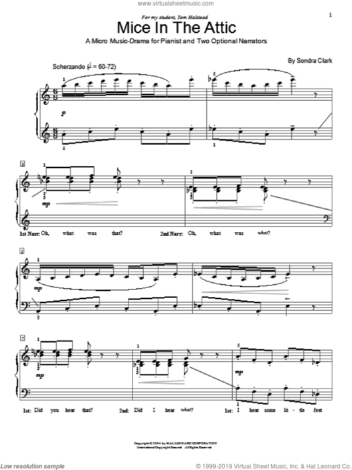 Mice In The Attic sheet music for piano solo (elementary) by Sondra Clark and Miscellaneous, beginner piano (elementary)
