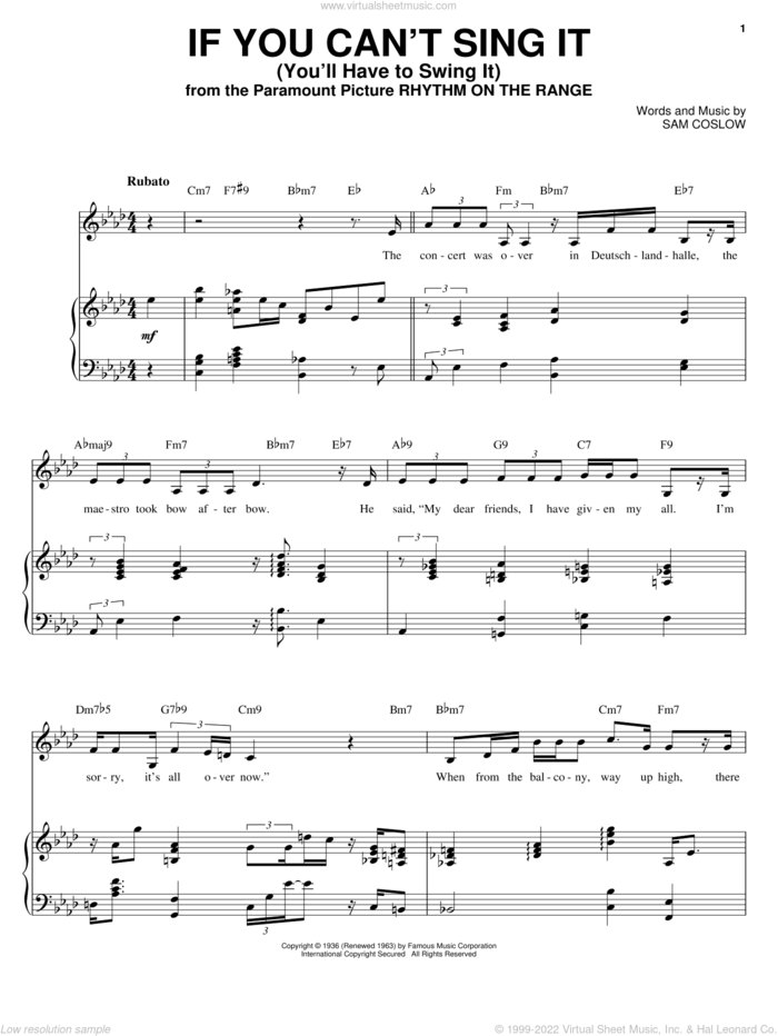 If You Can't Sing It (You'll Have To Swing It) sheet music for voice and piano by Ella Fitzgerald and Sam Coslow, intermediate skill level