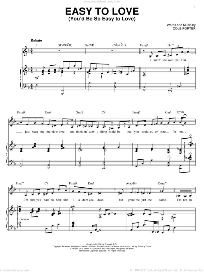Easy To Love (You'd Be So Easy To Love) sheet music for voice and piano by Ella Fitzgerald and Cole Porter, intermediate skill level
