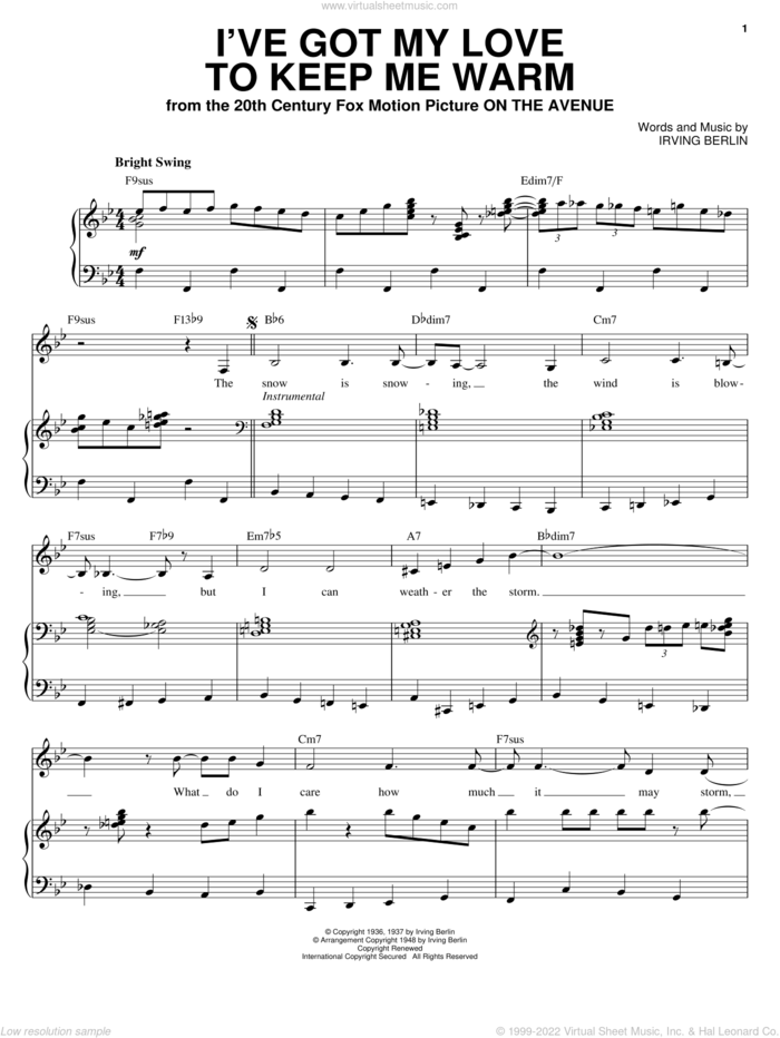 I've Got My Love To Keep Me Warm sheet music for voice and piano by Ella Fitzgerald, Frank Sinatra and Irving Berlin, intermediate skill level