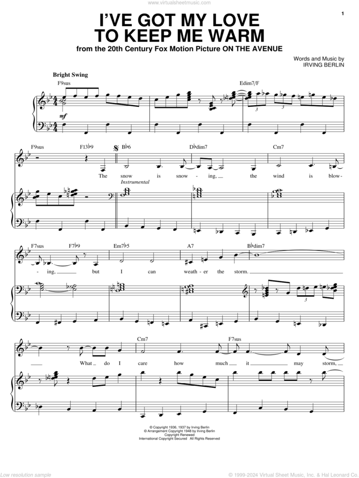 I've Got My Love To Keep Me Warm sheet music for voice and piano by Ella Fitzgerald, Frank Sinatra and Irving Berlin, intermediate skill level