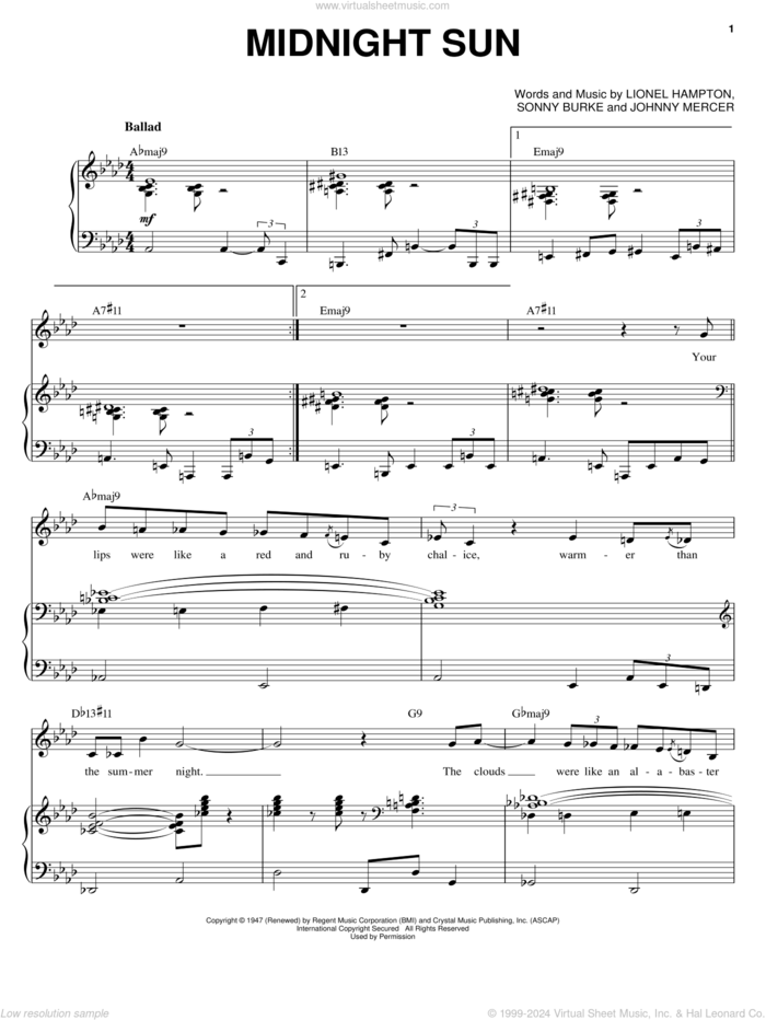 Midnight Sun sheet music for piano solo (PDF-interactive)