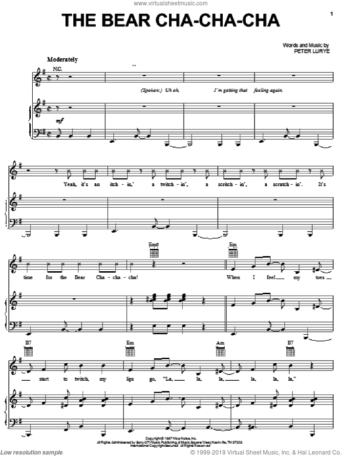 The Bear Cha-Cha-Cha sheet music for voice, piano or guitar by Peter Lurye, intermediate skill level