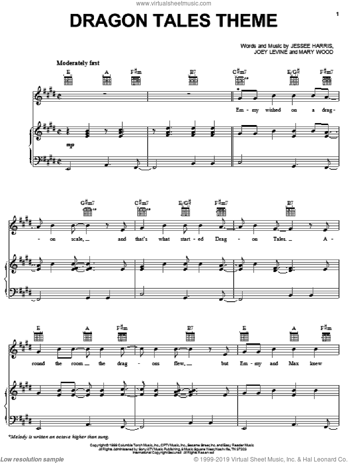 Dragon Tales Theme sheet music for voice, piano or guitar by Jessee Harris, Joey Levine and Mary Wood, intermediate skill level