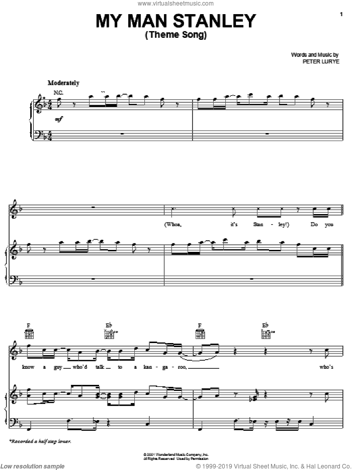 My Man Stanley (Theme Song) sheet music for voice, piano or guitar by Peter Lurye, intermediate skill level