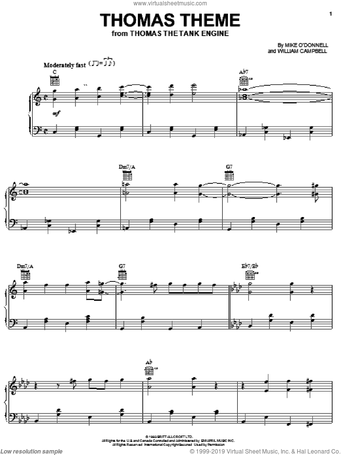 Thomas Theme sheet music for piano solo by Mike O'Donnell and William Campbell, intermediate skill level
