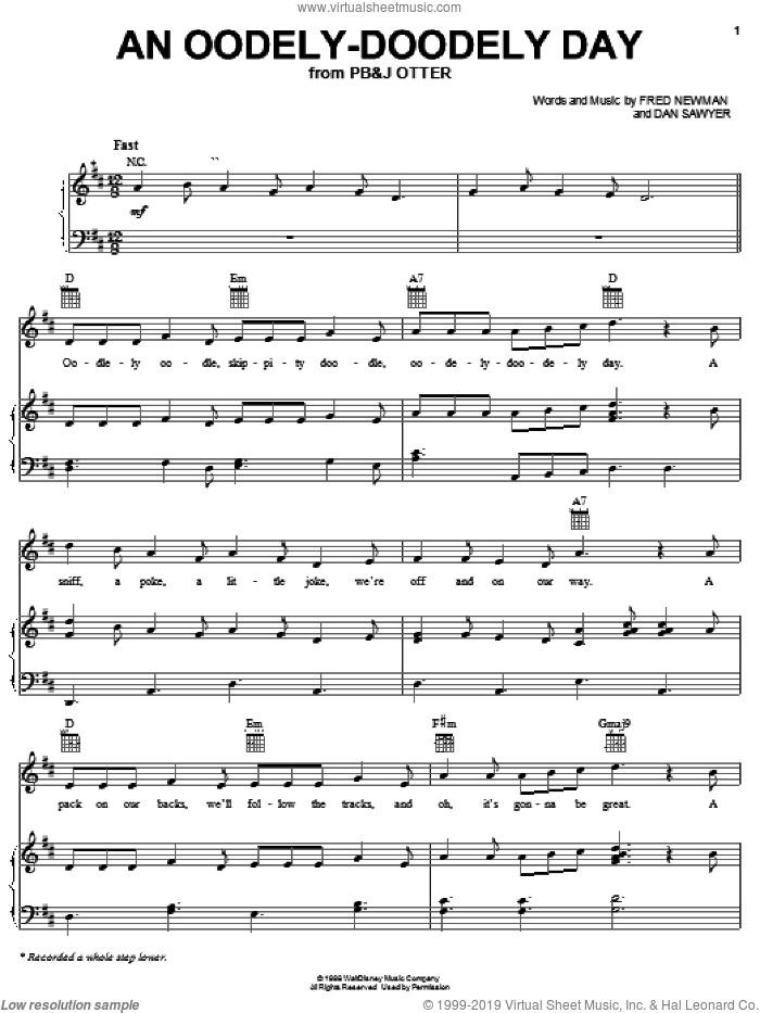 An Oodely-Doodely Day sheet music for voice, piano or guitar by Fred Newman and Dan Sawyer, intermediate skill level
