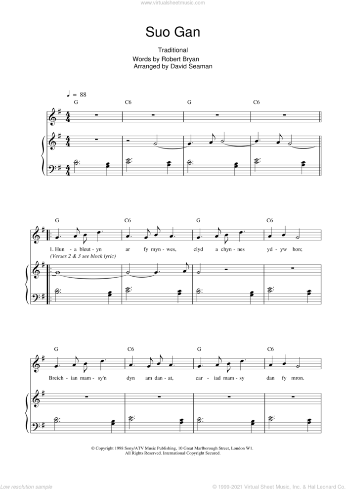 Suo Gan sheet music for voice, piano or guitar by Charlotte Church, intermediate skill level