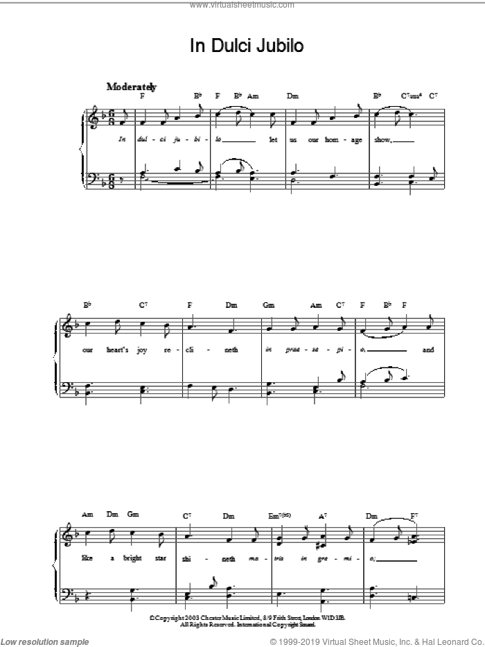 In Dulci Jubilo, (intermediate) sheet music for piano solo, intermediate skill level