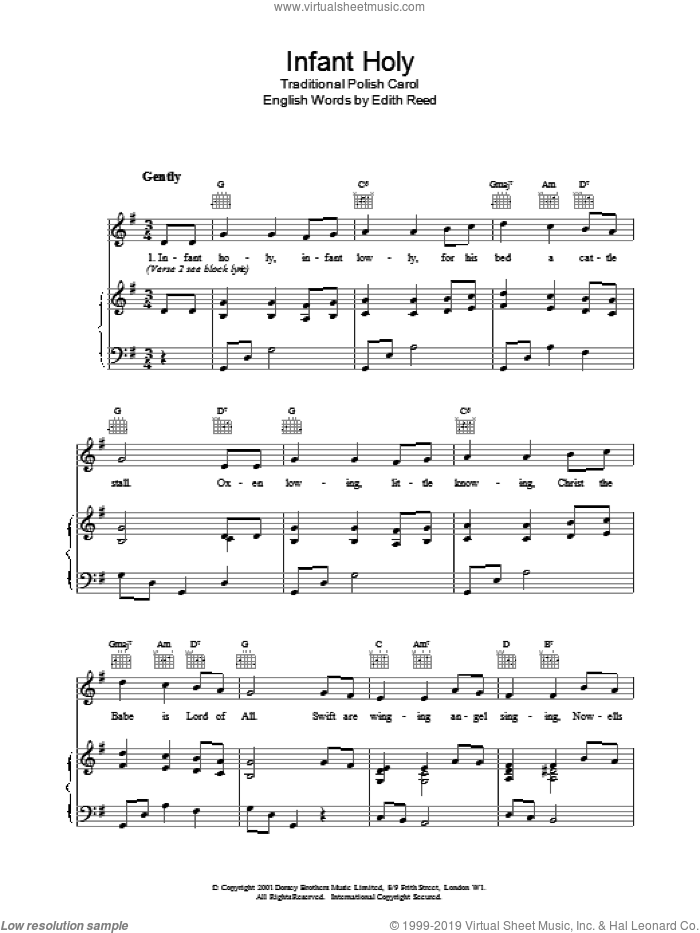 Infant Holy sheet music for voice, piano or guitar, intermediate skill level