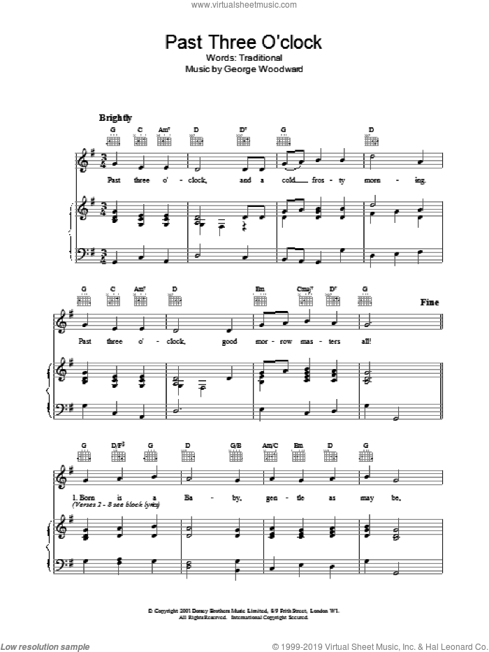 Past Three O Clock sheet music for voice, piano or guitar, intermediate skill level