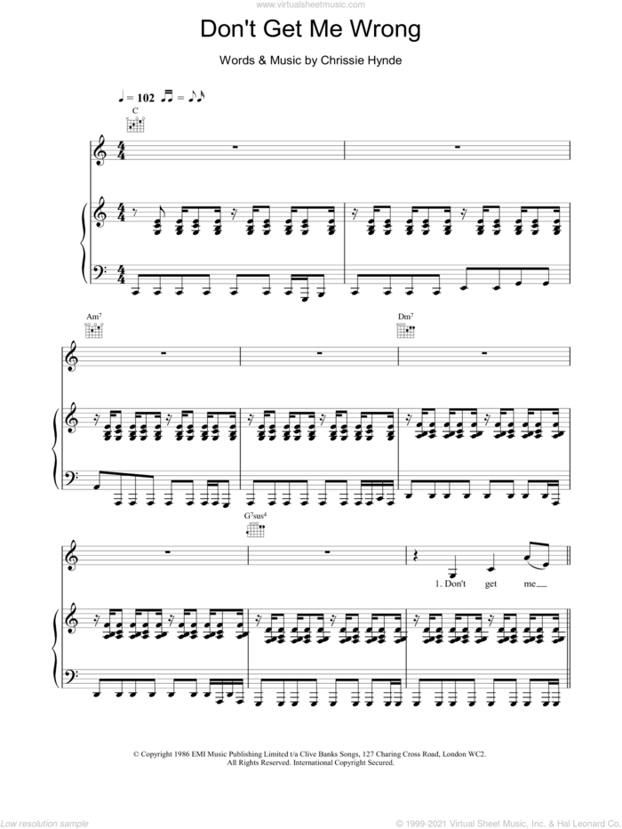 Don't Get Me Wrong sheet music for voice, piano or guitar by The Pretenders, intermediate skill level