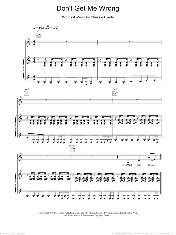 Don't Get Me Wrong sheet music for voice, piano or guitar by The Pretenders, intermediate skill level