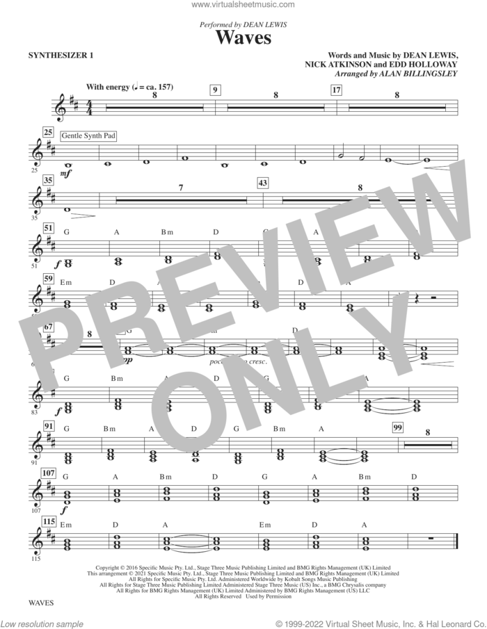 Waves (arr. Alan Billingsley) (complete set of parts) sheet music for orchestra/band by Alan Billingsley, Dean Lewis, Edd Holloway and Nick Atkinson, intermediate skill level