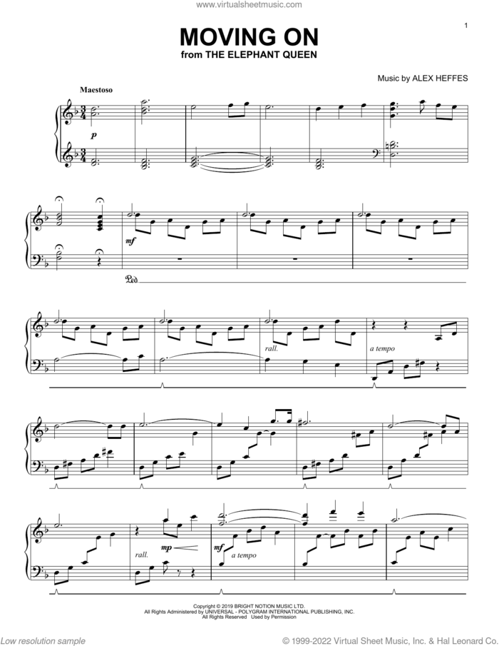 Moving On (from The Elephant Queen) sheet music for piano solo by Alex Heffes, intermediate skill level