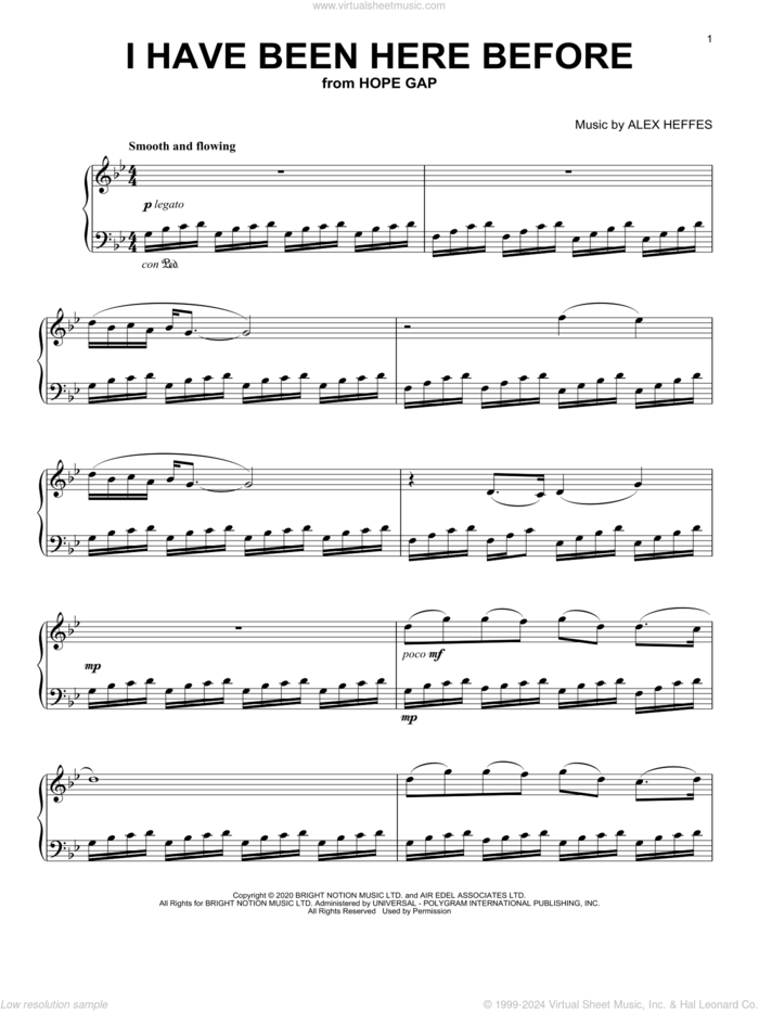 I Have Been Here Before (from Hope Gap) sheet music for piano solo by Alex Heffes, intermediate skill level
