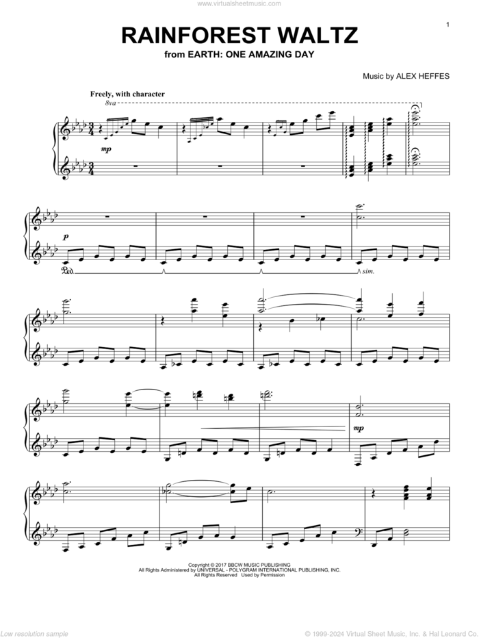 Rainforest Waltz (from Earth: One Amazing Day) sheet music for piano solo by Alex Heffes, intermediate skill level