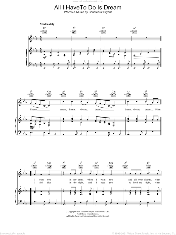 All I Have To Do Is Dream sheet music for voice, piano or guitar by Everly Brothers, intermediate skill level
